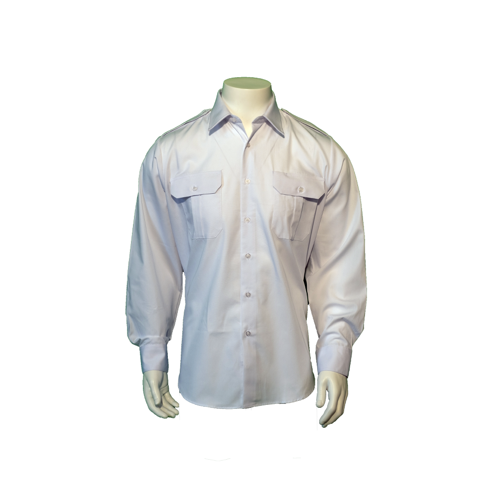 Gold Star Dress Uniform Shirt – White (Long Sleeve) - Drilled Collar - Cotton - Gold Crest