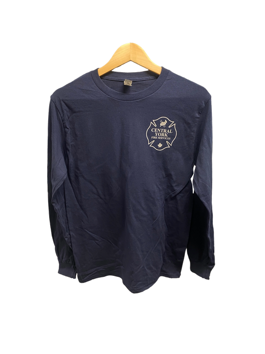Navy Cotton Long Sleeve T-Shirt - Silver