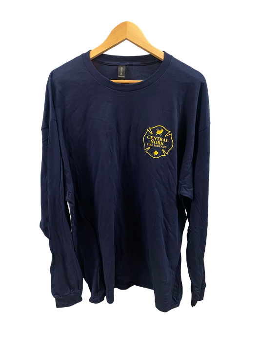 Navy Cotton Long Sleeve T-Shirt - Gold