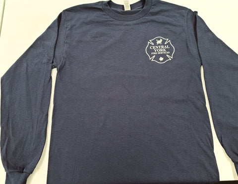 Navy Cotton Long Sleeve T-Shirt - Silver