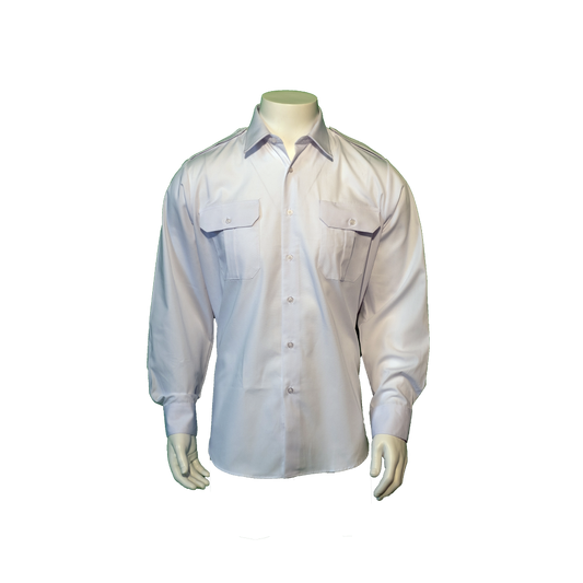 Gold Star Dress Uniform Shirt – White (Long Sleeve) - Drilled Collar - Cotton - Gold Crest