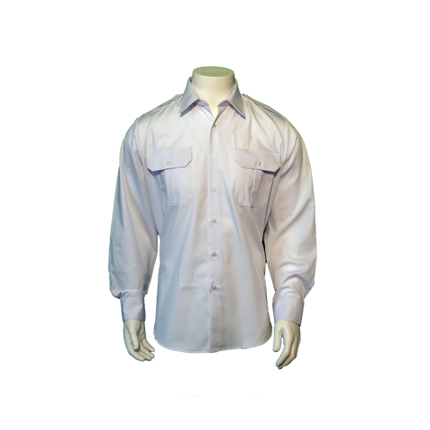 Gold Star Dress Uniform Shirt – White (Long Sleeve) - Drilled Collar - Cotton - Gold Crest